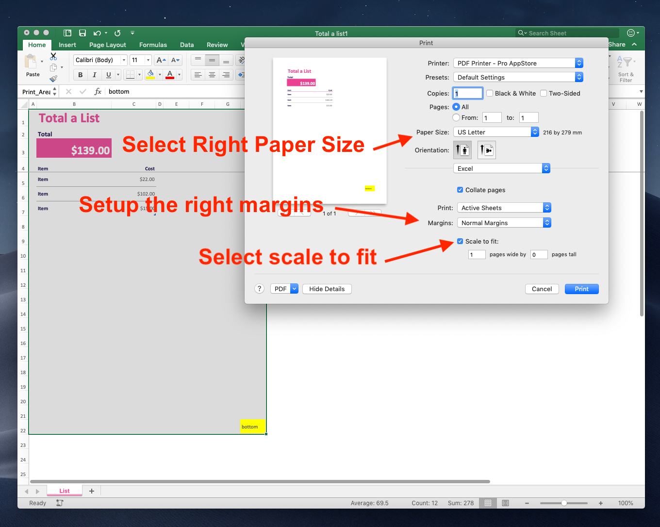 excel for mac pdf scaling